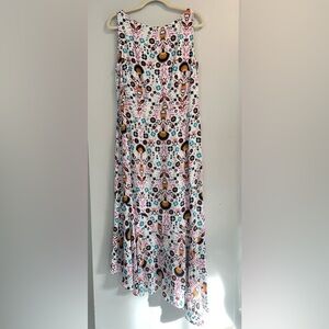 Boden, women’s US 10, multicolor floral asymmetrical sleeveless maxi dress EUC
